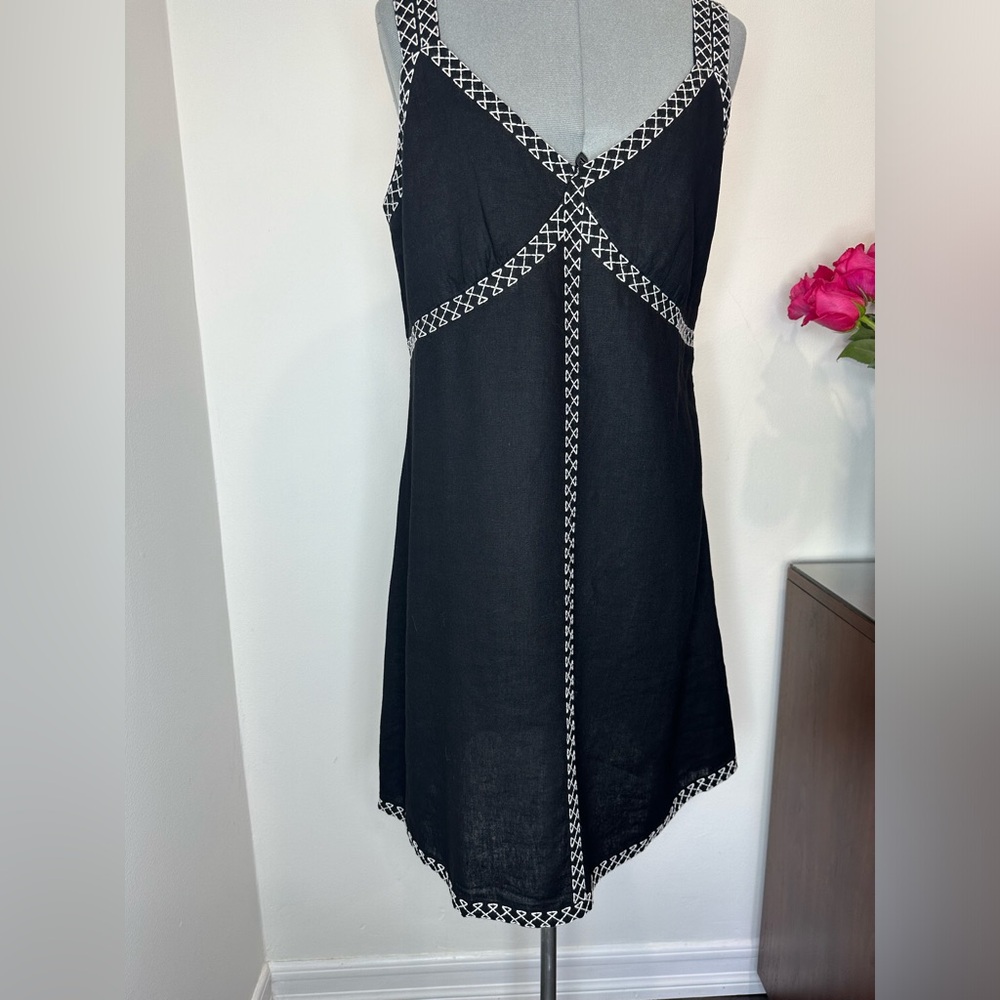 Rachel Zoe Linen Blend Embroidered Stitch Dress